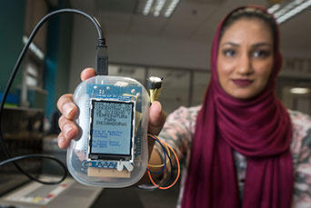 University Scholar Sameen Yusuf developed a low-cost analyzer that measures oxygen concentration in neonatal incubators. Yusuf wrote the software that reads the output and displays it on an LCD screen.