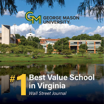Image of the Mason Pond. Text reads "#1 Best Value School in Virginia, Wall Street Journal"