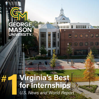 Image of the Johnson Center. Text reads "#1 Virginia's Best for Internships, U.S. News and World Report"